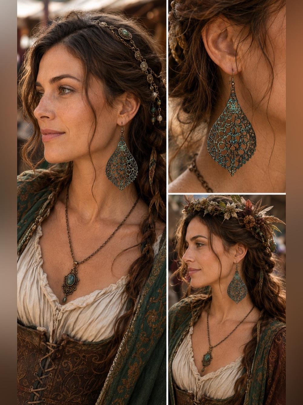 Turquoise Patina Filigree Teardrop Earrings, Lightweight, Boho, Gypsy, Ethnic